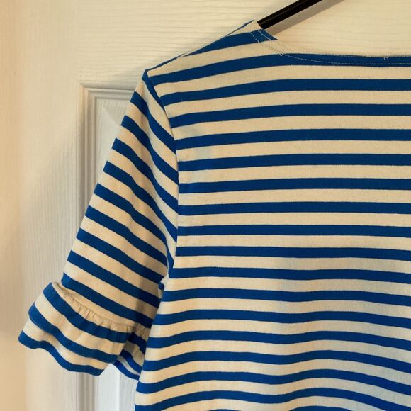 J. Crew Women’s Medium Blouse Top Short Sleeve Ruffled Striped Round Neck - Picture 6 of 10